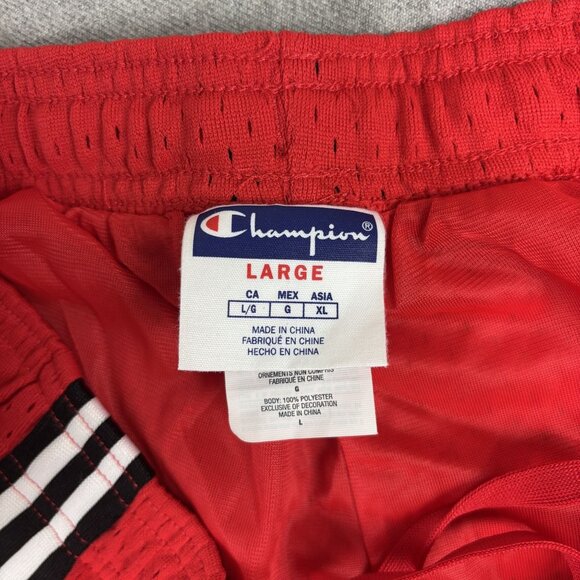 Champion Red Mesh Athletic Shorts  Black & White Stripes Mens L 100% Polyester - Picture 11 of 14